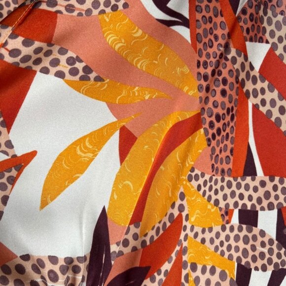 NWT DR2 Daniel Rainn Tropical Satin Ruana Wide 3/4 Sleeves Beaded Drawstring S/M - Picture 14 of 16